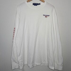 Polo Sport Ralph Lauren Mens White Long Sleeve Graphic T-Shirt XL Classic Fit